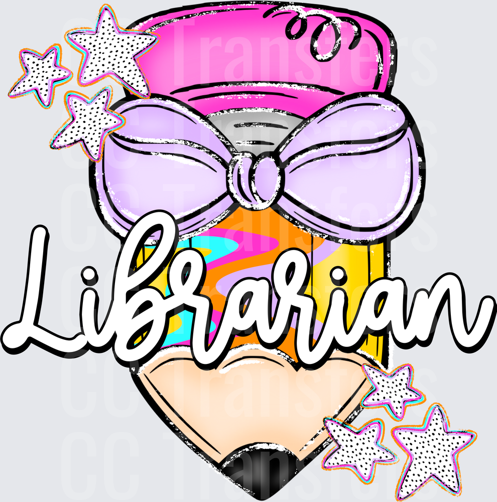 Librarian Pencil with Bow and Stars (DTF)