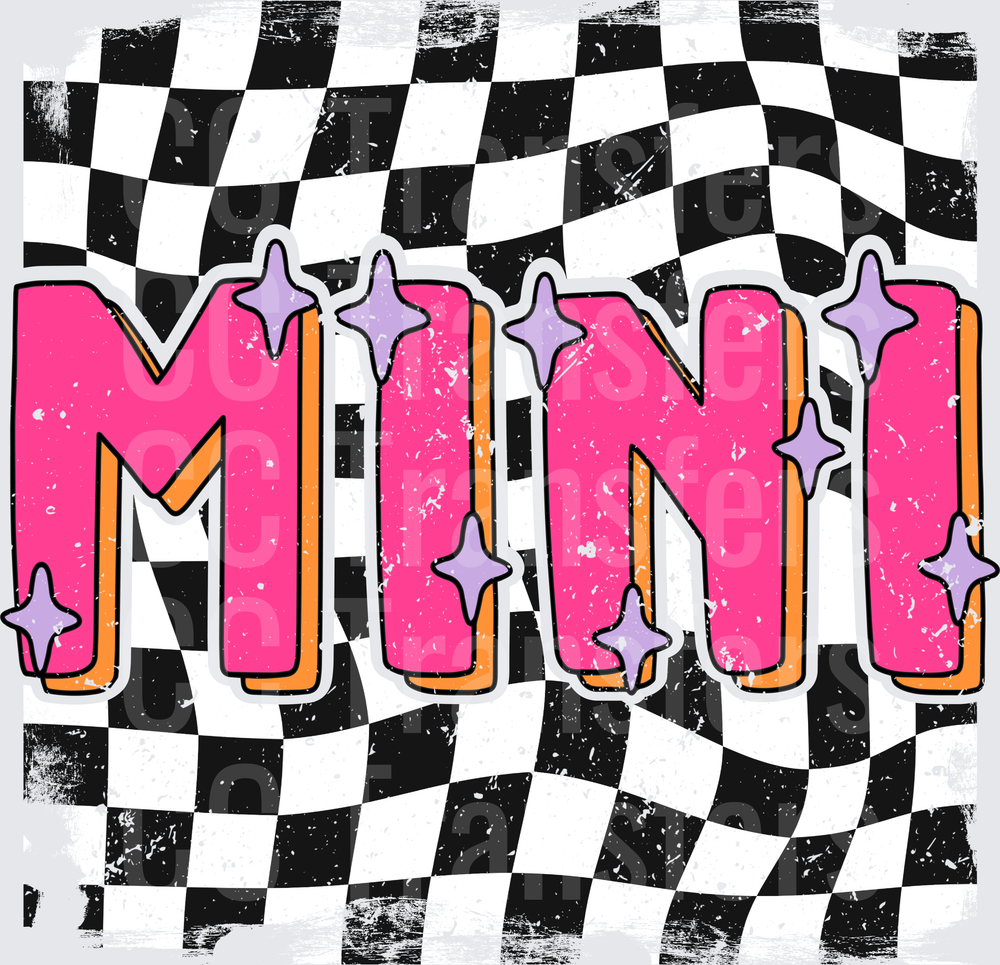 Mini Bold Pink Retro Lettering Checkered Flag Background (DTF)