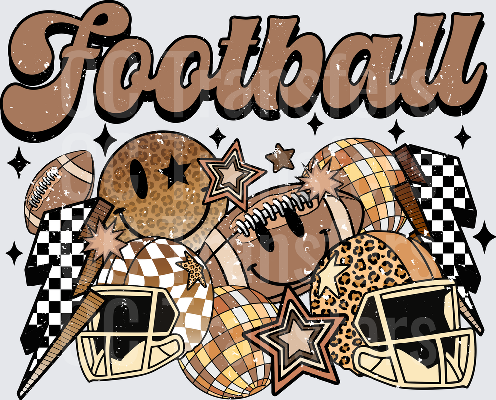 Retro Football Smiley Face Helmets Leopard Checkered (DTF)