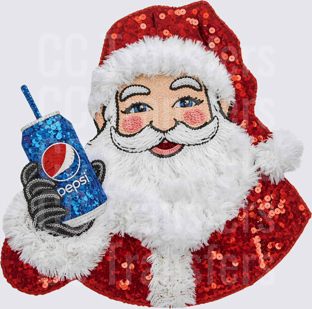 Sequin Embroidered Santa Holding Soda Can (DTF)