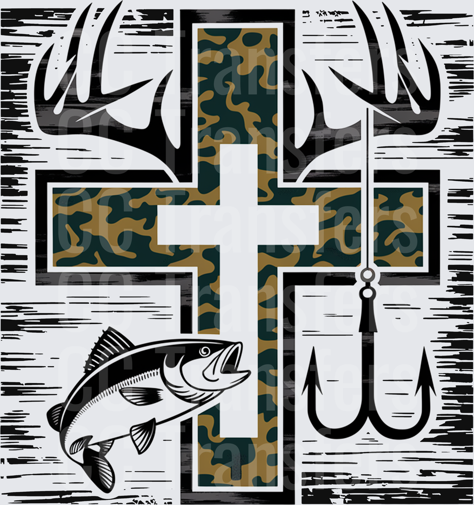 Camo Cross Deer Antlers Bass Fish Hook Hunting (DTF)