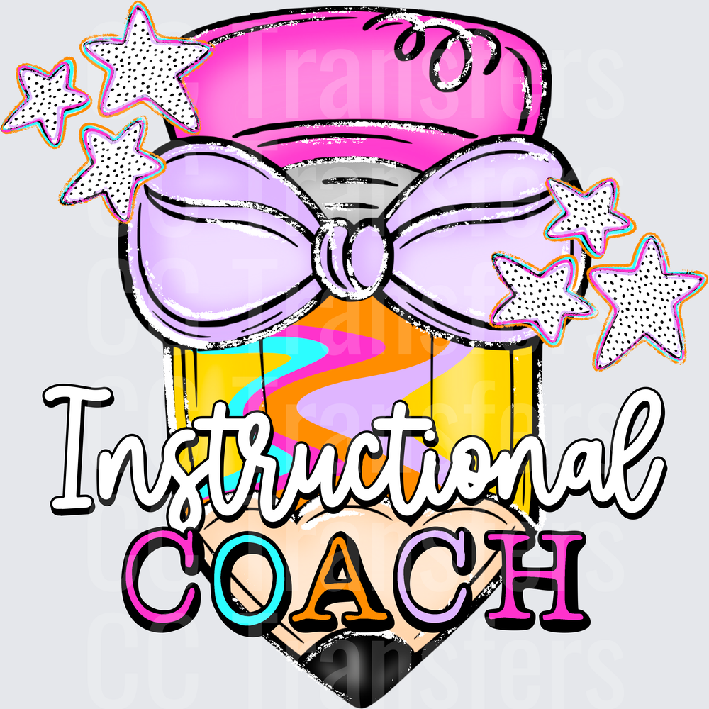 Instructional Coach Pencil with Bow and Stars (DTF)