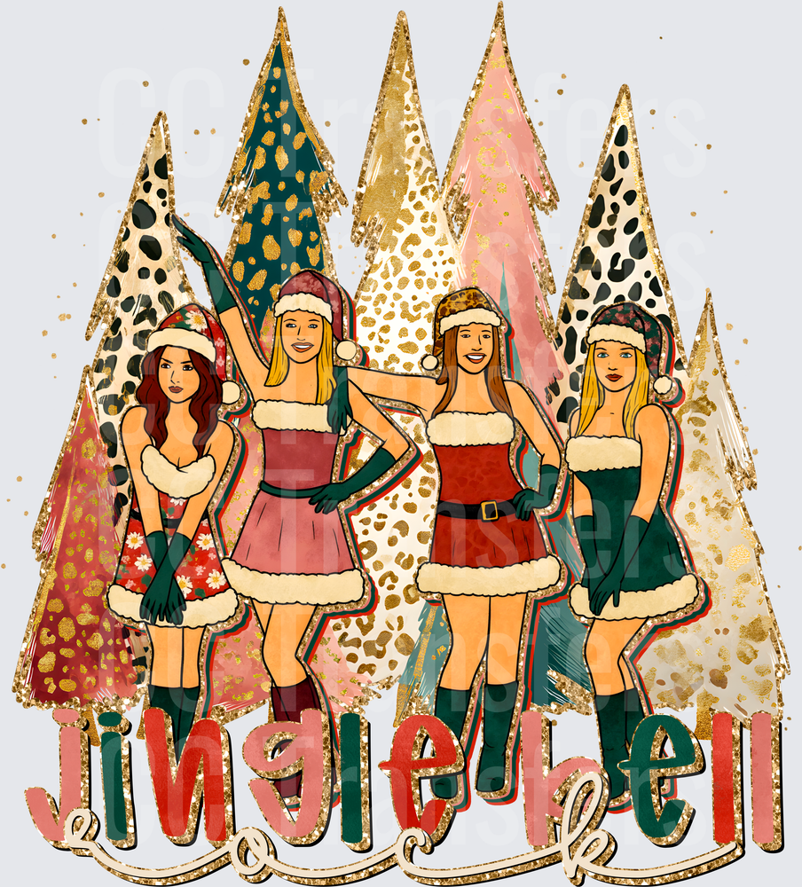 Jingle Bell Rock Santa Girls Christmas Trees (DTF)
