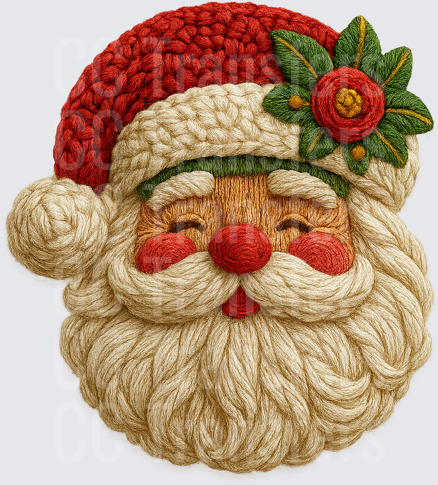 Crochet Yarn Santa Claus Face with Floral Hat (DTF)