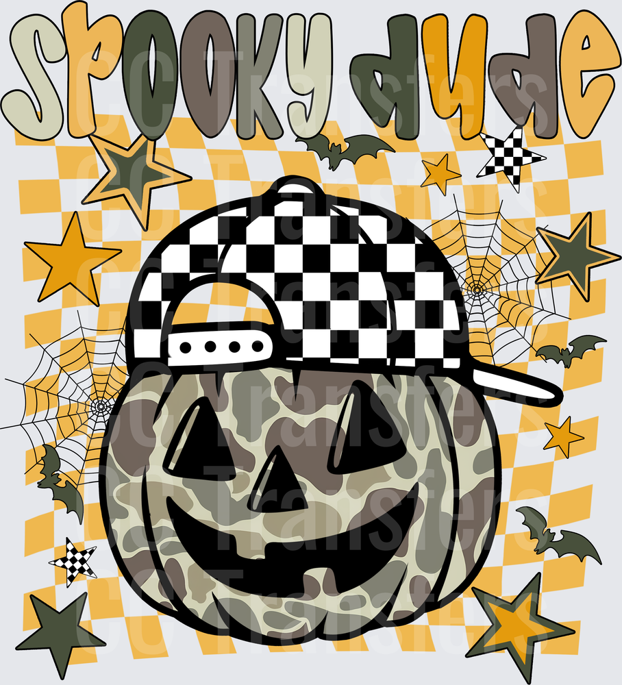 Spooky Dude Camo Jack-O-Lantern Snapback Halloween (DTF)