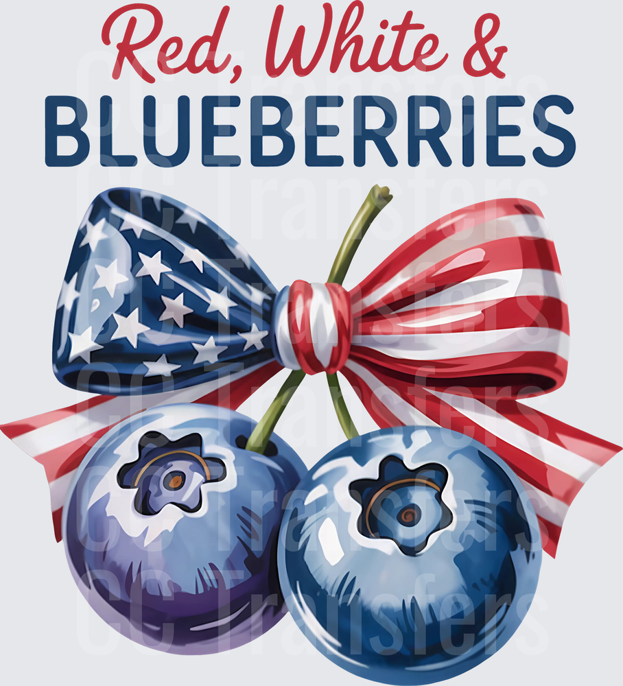 Red White & Blueberries Patriotic Bow Fourth of July (DTF)