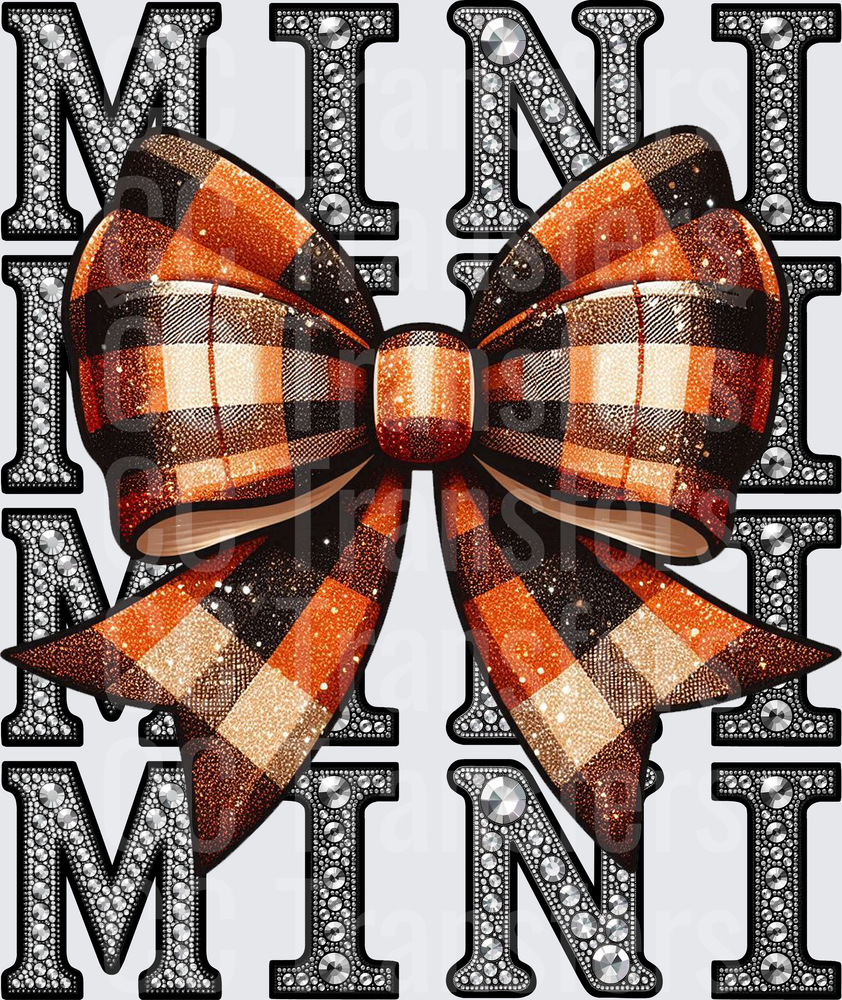 Mini Rhinestone Letters Orange Black Plaid Glitter Bow (DTF)