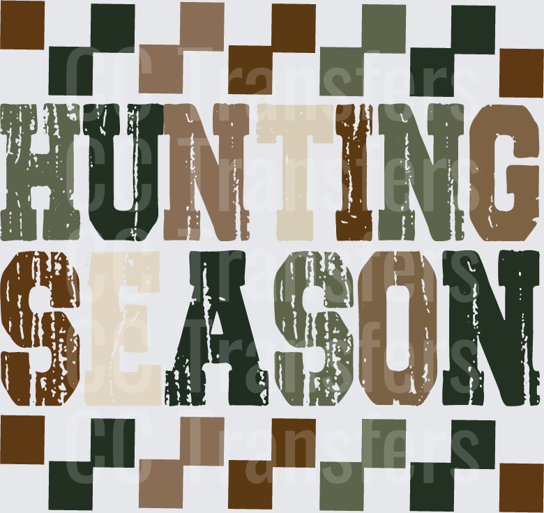 Hunting Season Distressed Camo Block Letter Design (DTF)