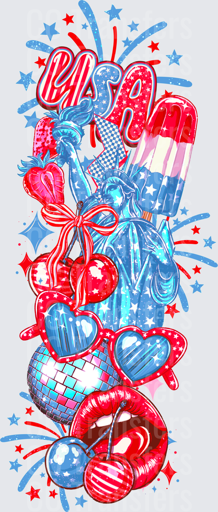 Patriotic USA Lady Liberty Red White Blue Collage (DTF)