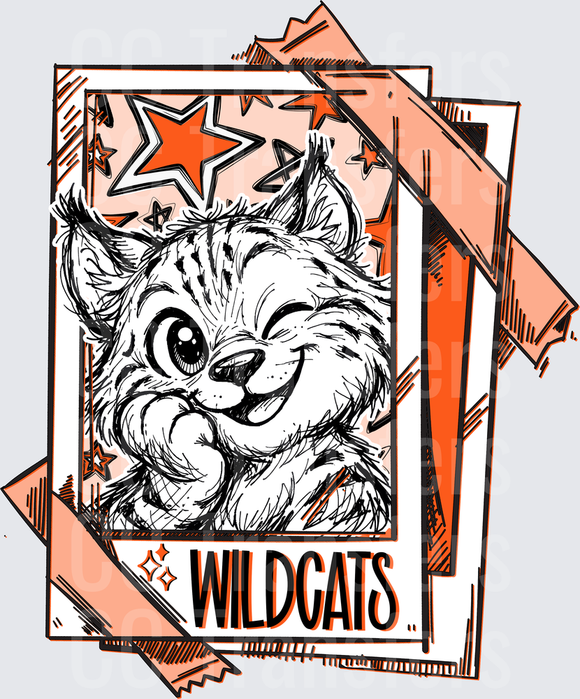 Wildcats Winking Cat Sketch Polaroid Stars (DTF)