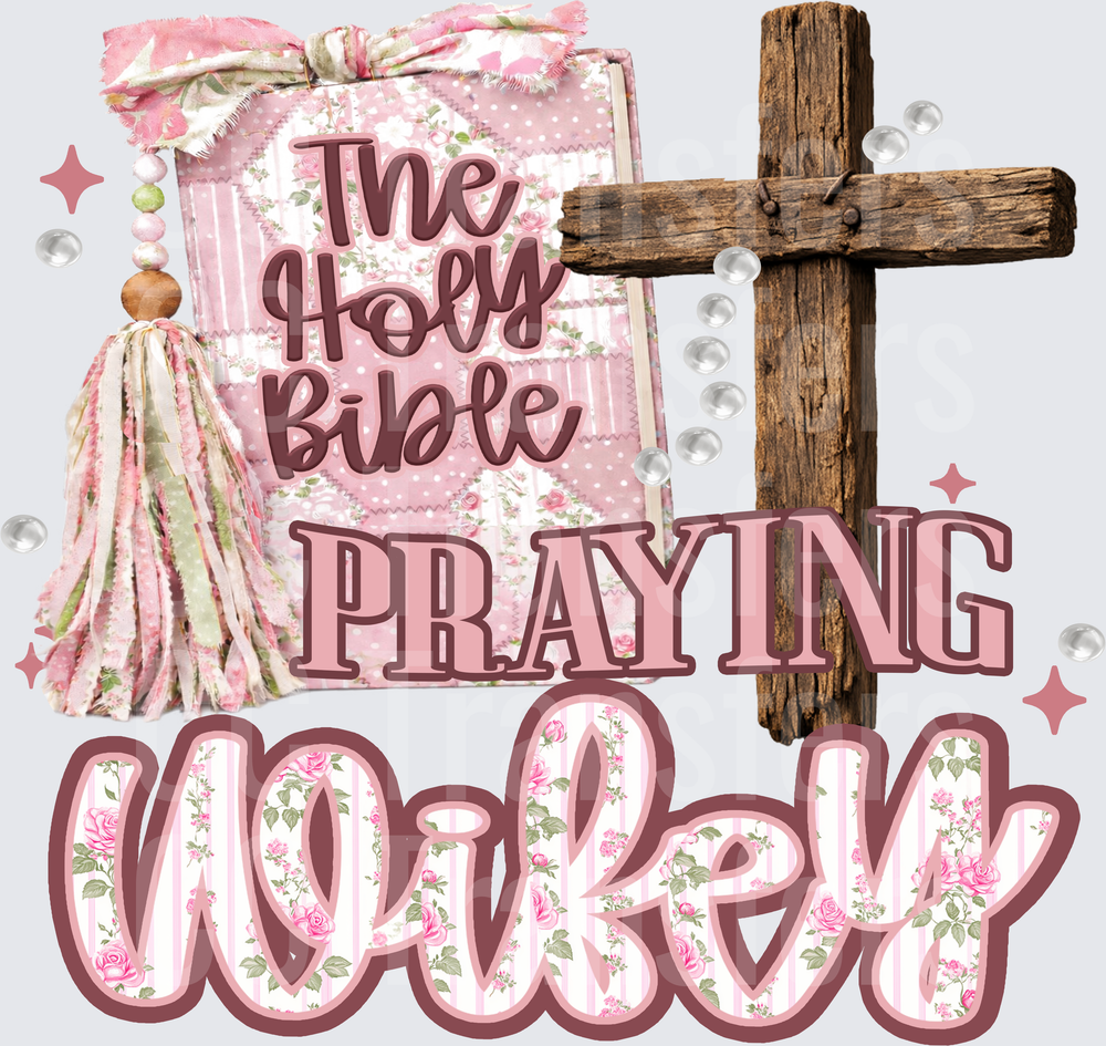 Praying Wifey Floral Bible Cross Pink Faith Design (DTF)