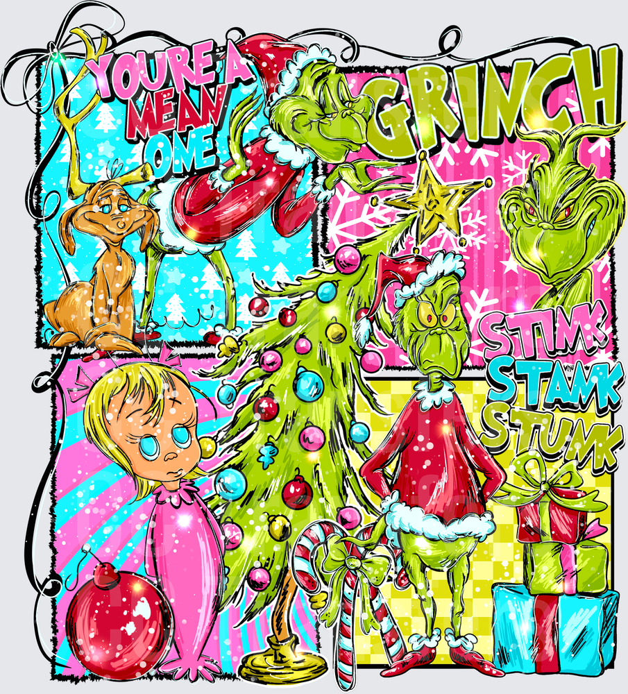 You're A Mean One Christmas Collage Retro Pop Art (DTF)