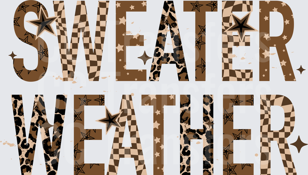 Sweater Weather Leopard Checkered Star Lettering (DTF)