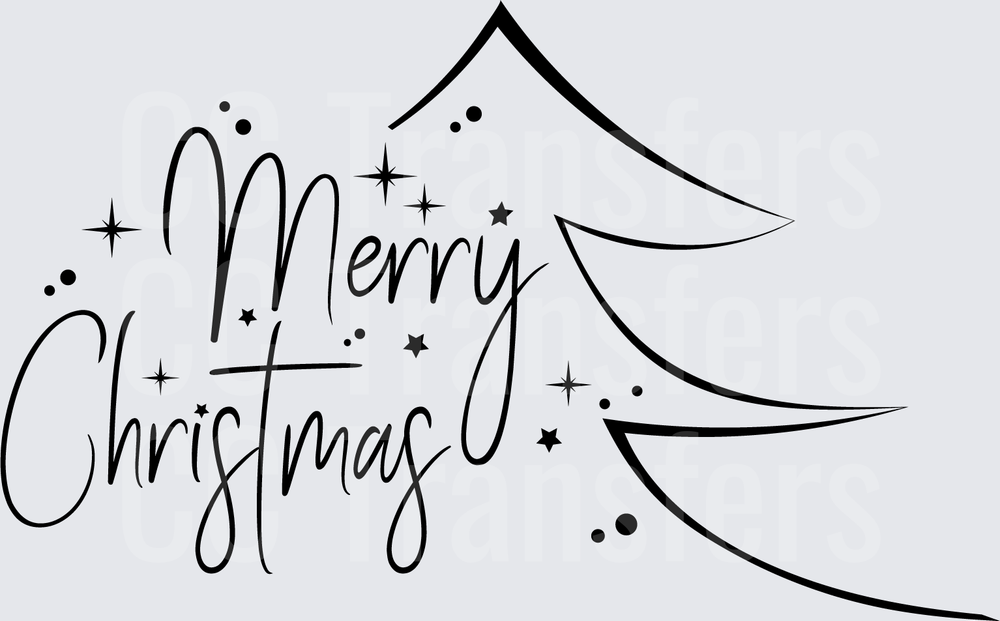 Merry Christmas Cursive Script with Tree Outline (DTF)