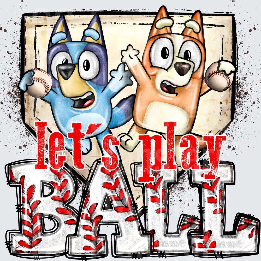 Cartoon Puppy Sisters Let's Play Ball Baseball Design (DTF)