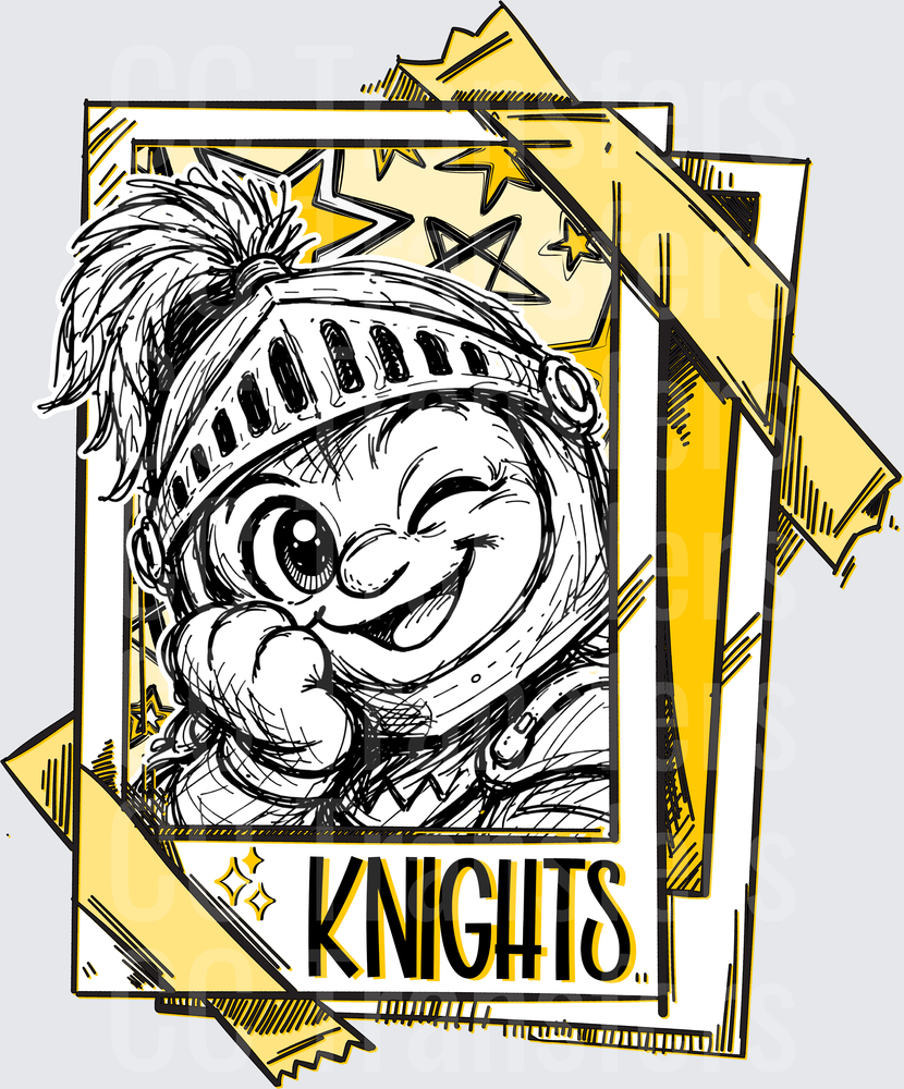 Cartoon Knight Mascot Winking Gold Stars KNIGHTS (DTF)