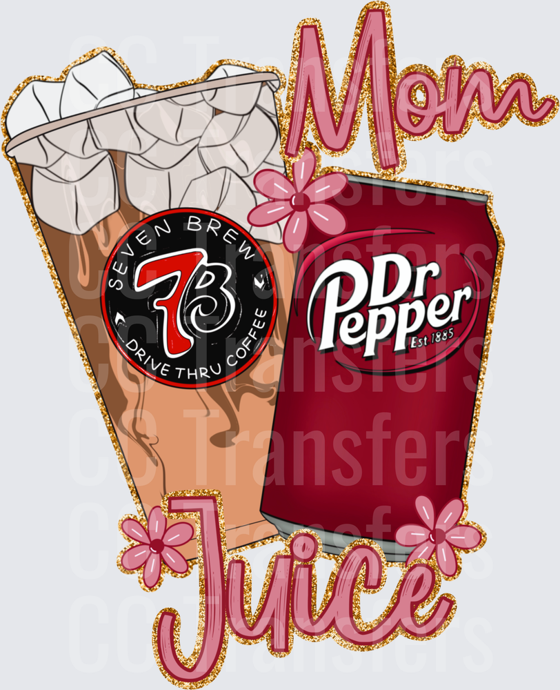 Mom Juice Iced Coffee and Soda Can Glitter Design (DTF)