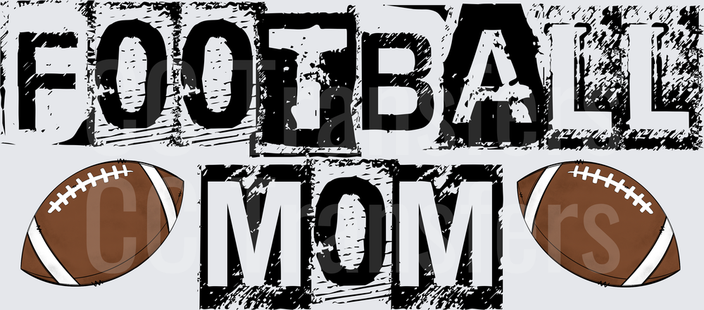Football Mom Grunge Bold Text with Footballs (DTF)