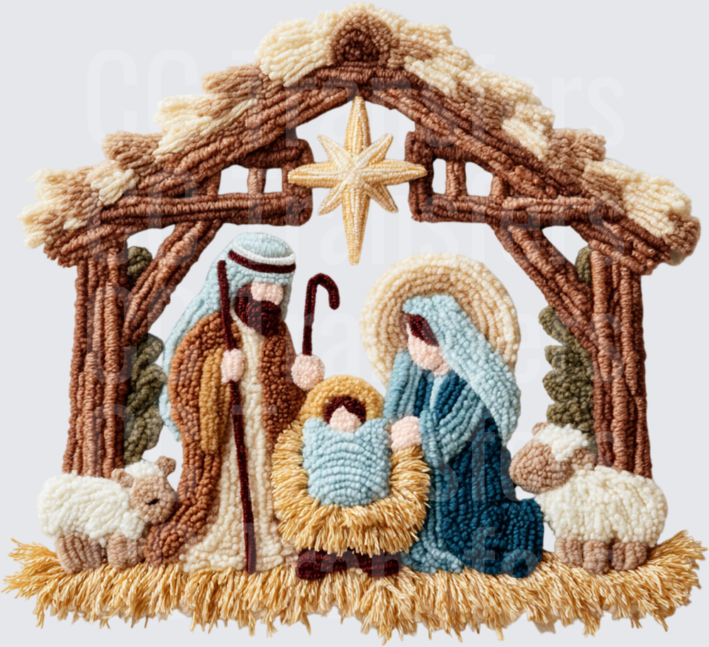 Punch Needle Nativity Scene Holy Family Manger (DTF)