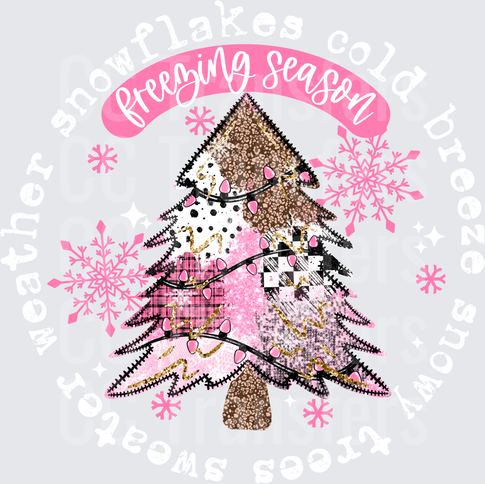 Freezing Season Pink Patchwork Christmas Tree Snowflakes (DTF)