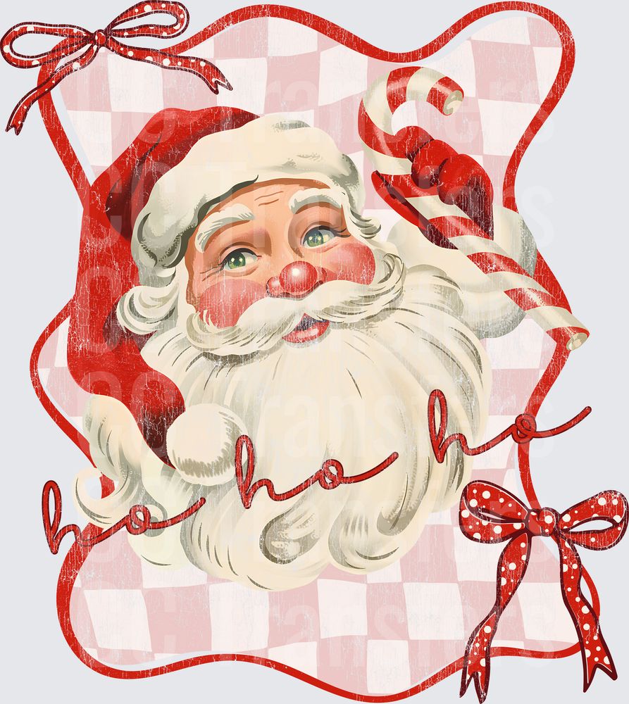 Retro Winking Santa Ho Ho Ho Candy Cane Checkered Bows (DTF)
