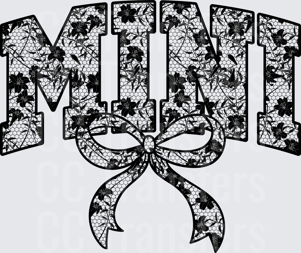 Mini Floral Lace Letter Varsity Bow Design (DTF)
