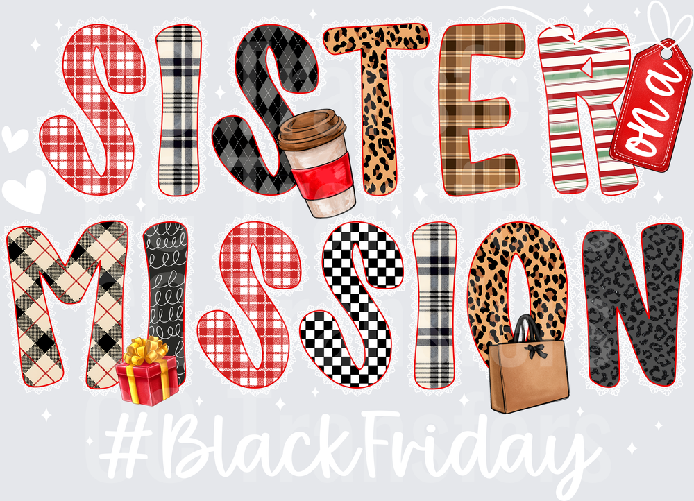 Sister On A Mission Holiday Patterned Letters (DTF)