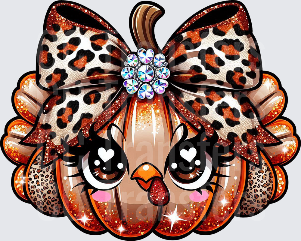 Glitter Leopard Bow Turkey Pumpkin Face (DTF)