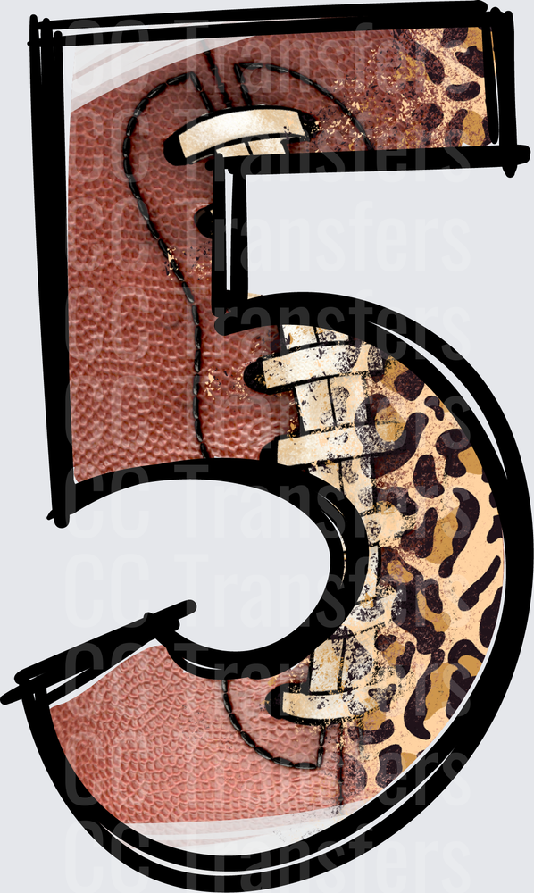 Number 5 Football Laces Leopard Print Split Design (DTF)