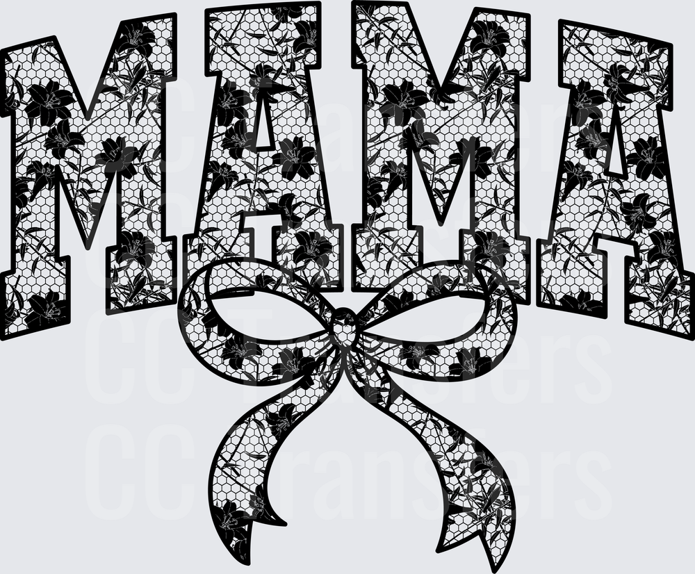 Mama Floral Lace Letter Design with Bow (DTF)