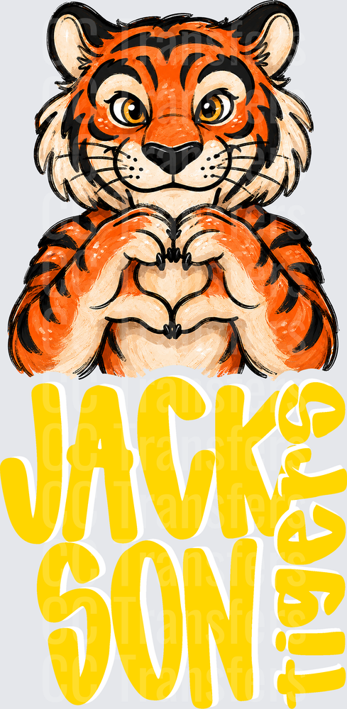 Cute Tiger Making Heart Shape with Paws Jackson Tigers DTF