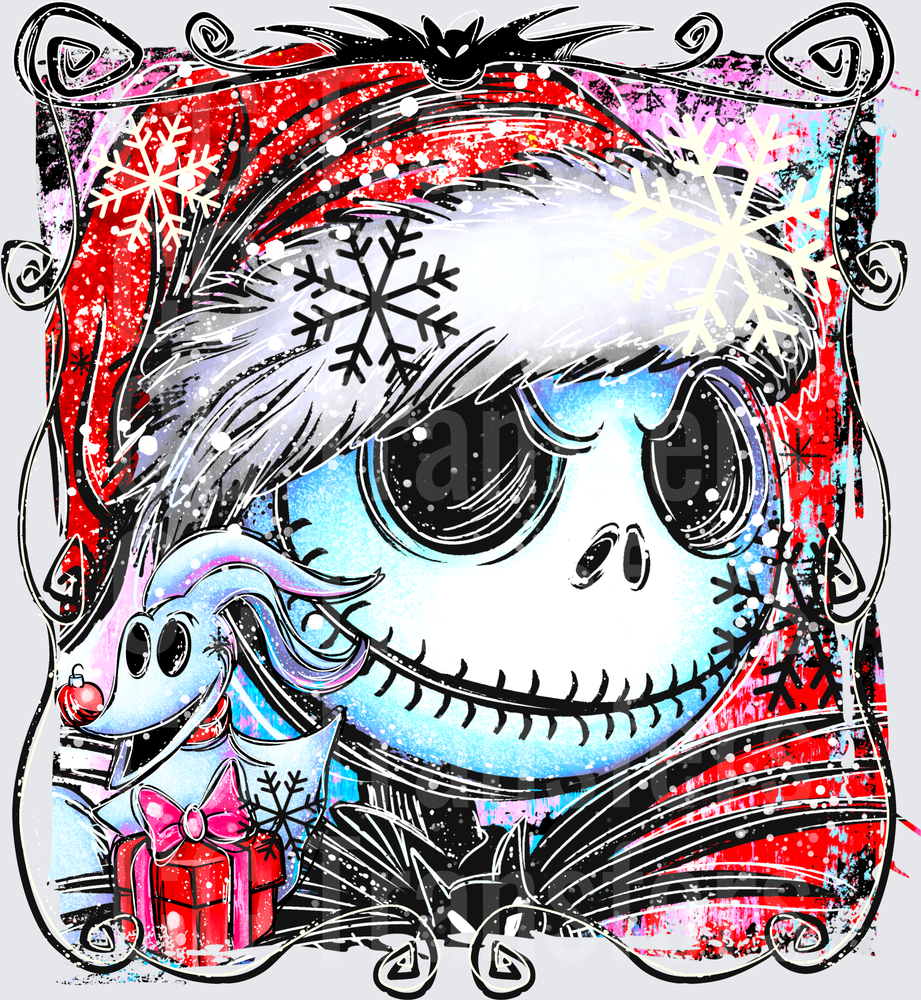 Spooky Skeleton Santa with Ghost and Christmas Gifts (DTF)