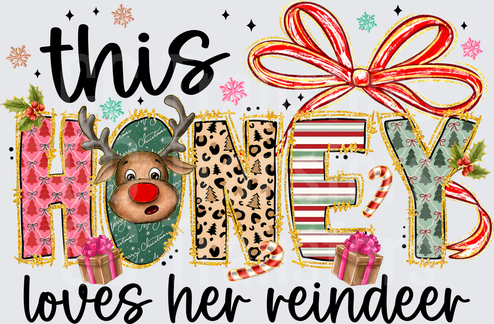 This Honey Loves Her Reindeer Christmas Patterned Letters (DTF)