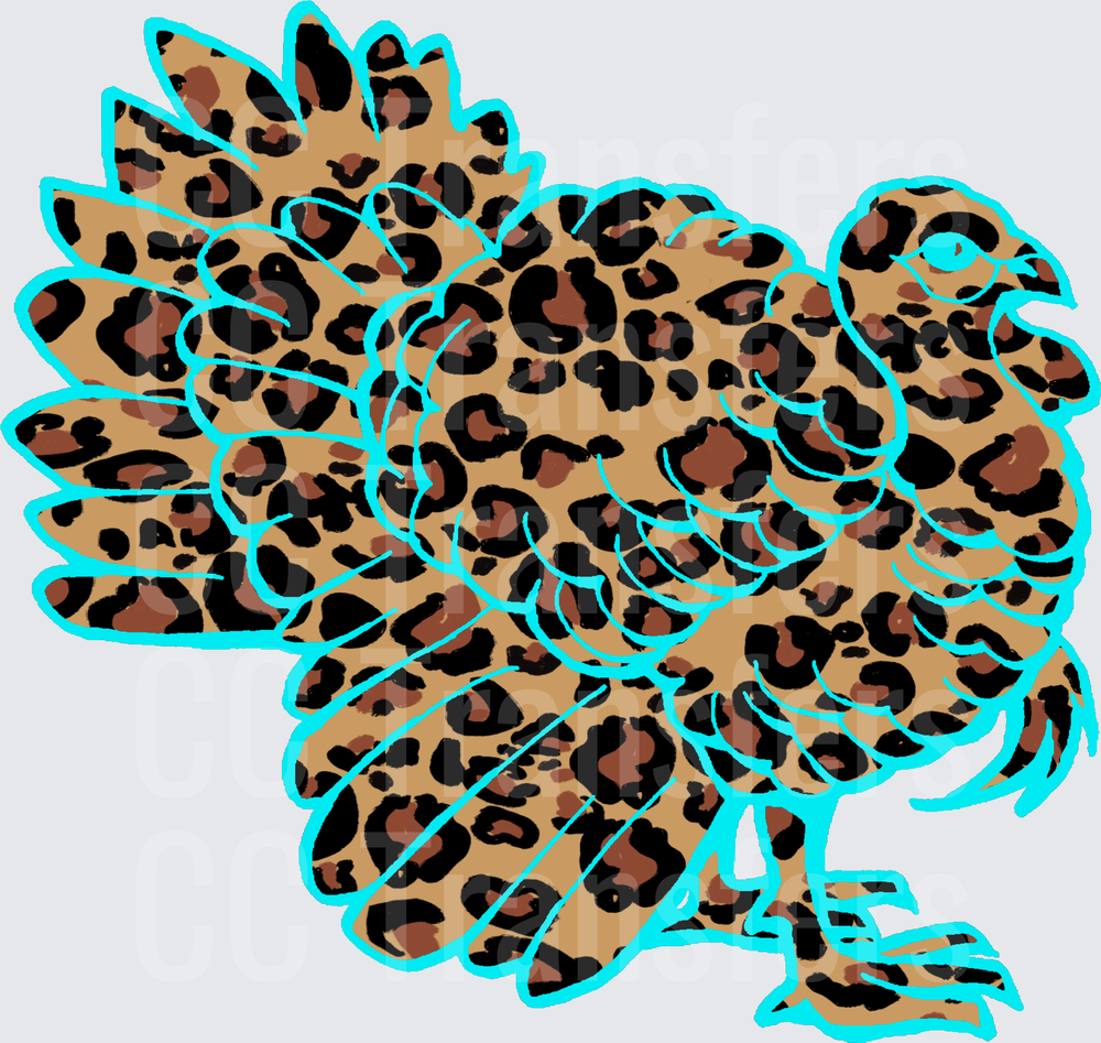 Leopard Print Thanksgiving Turkey Teal Outline (DTF)