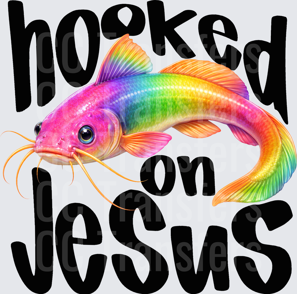 Hooked on Jesus Rainbow Catfish Christian Fishing (DTF)