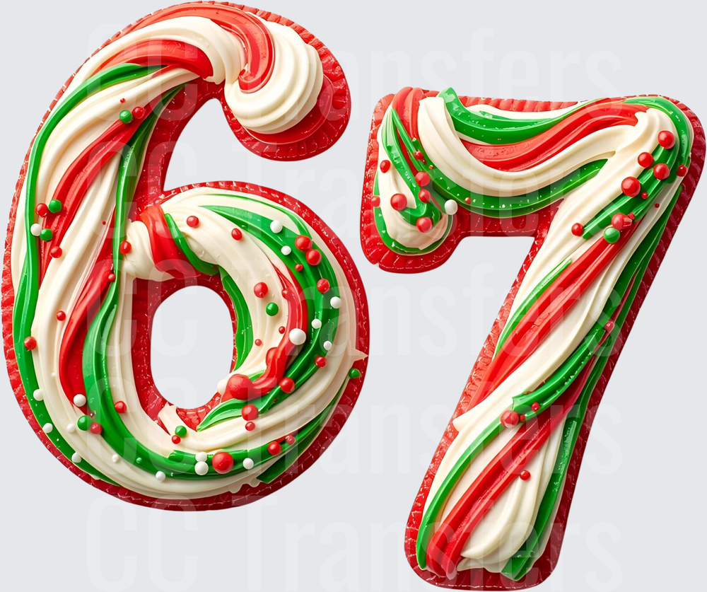 Christmas Candy Cane Frosted Numbers 67 (DTF)