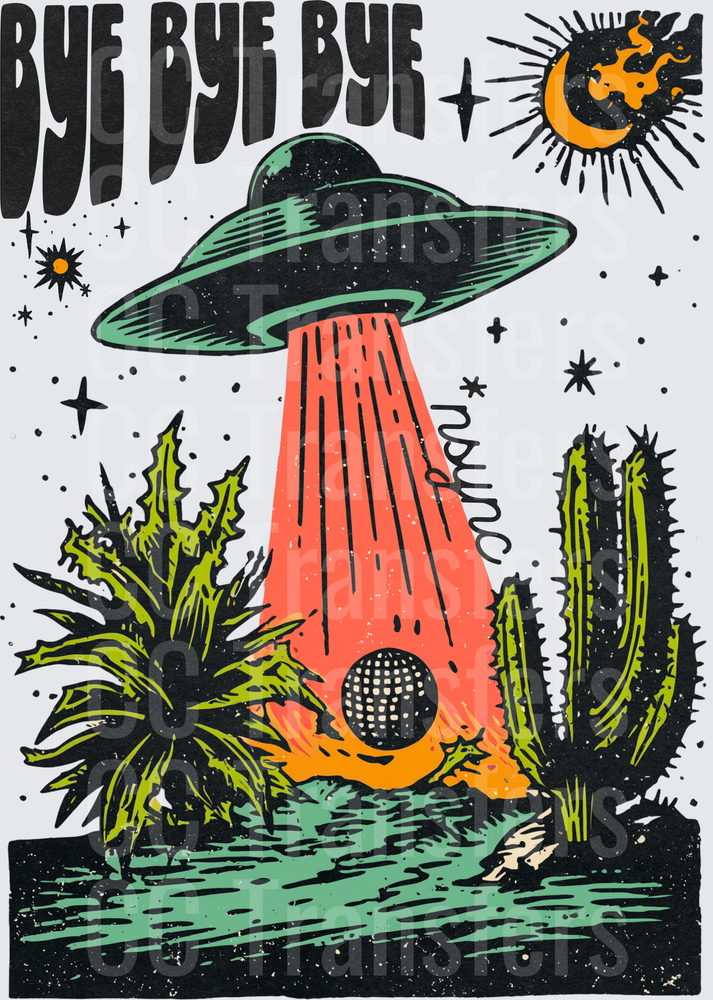 Bye Bye Bye UFO Abducting Disco Ball Desert Scene (DTF)