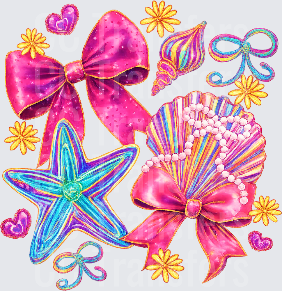 Coastal Bows Seashells Starfish Pearl Necklace Floral (DTF)