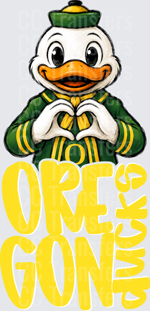 Oregon Ducks Mascot Duck Heart Hands Graphic (DTF)