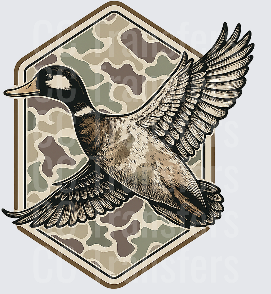 Flying Mallard Duck Hexagon Camo Badge (DTF)