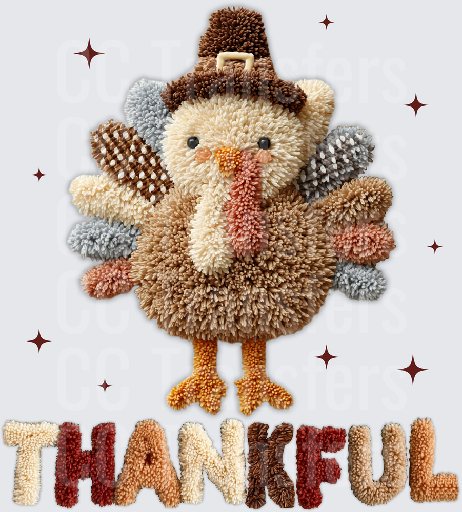 Fluffy Pom Pom Turkey Pilgrim Hat Thankful (DTF)