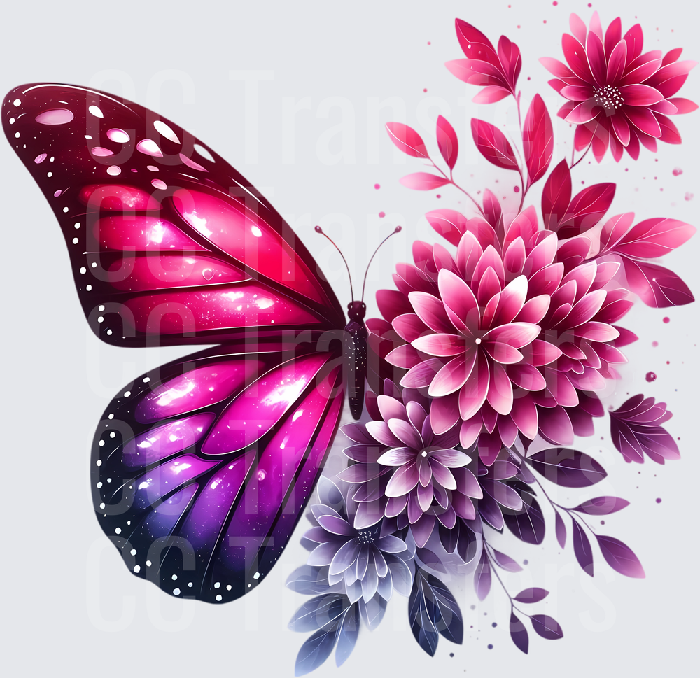 Magenta Purple Galaxy Butterfly Floral Bouquet (DTF)