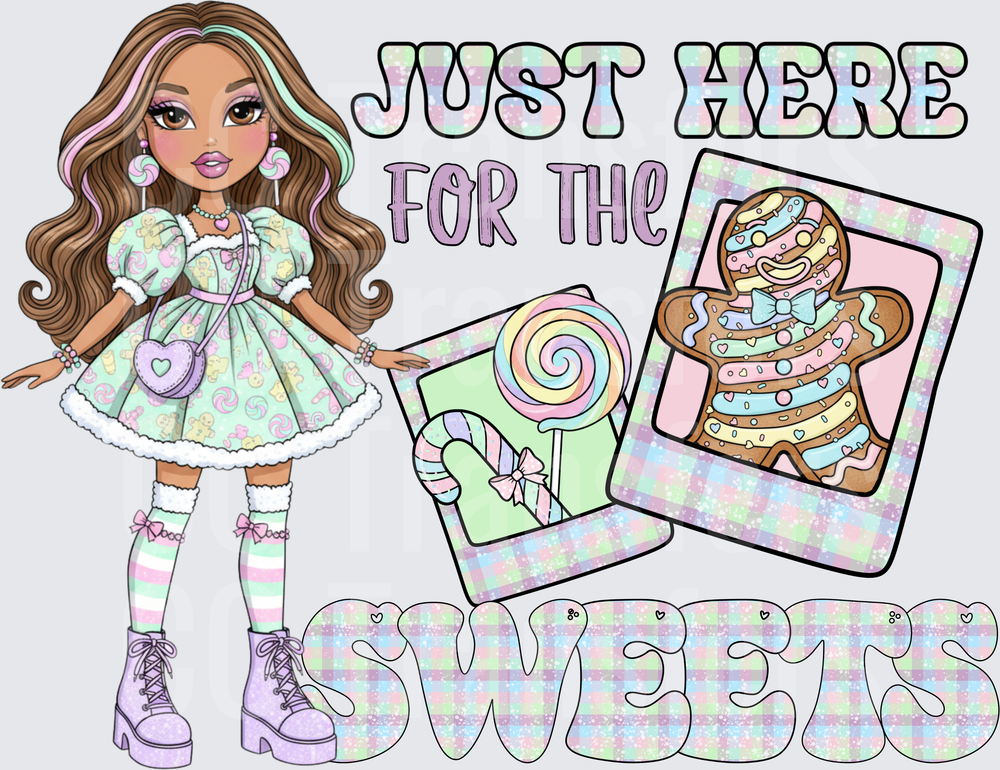 Just Here For The Sweets Doll Girl Pastel Christmas (DTF)