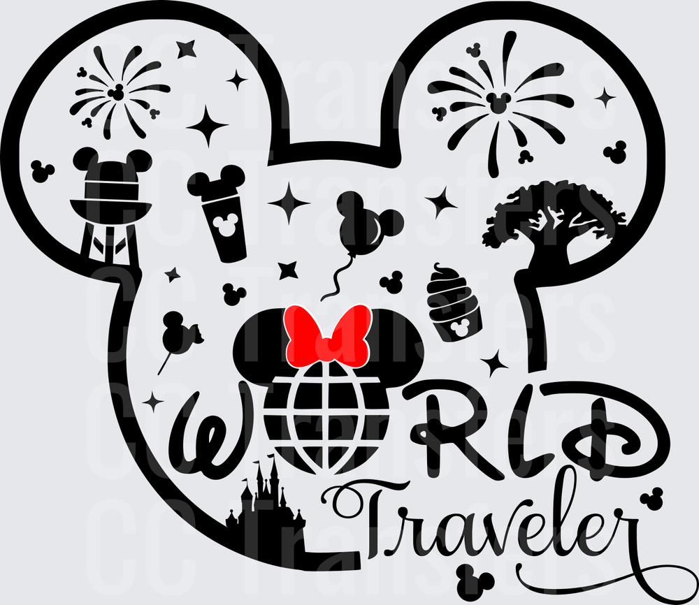 World Traveler Mouse Ear Icons Globe Castle Design (DTF)