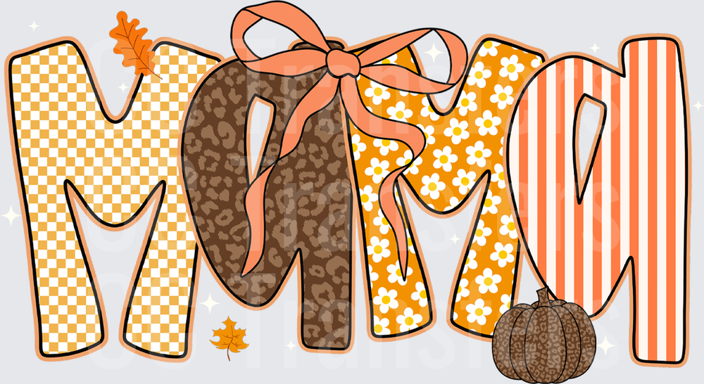 Fall MAMA Patchwork Leopard Floral Bow Pumpkin Letters (DTF)