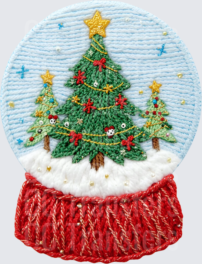 Embroidered Style Christmas Snow Globe with Trees (DTF)