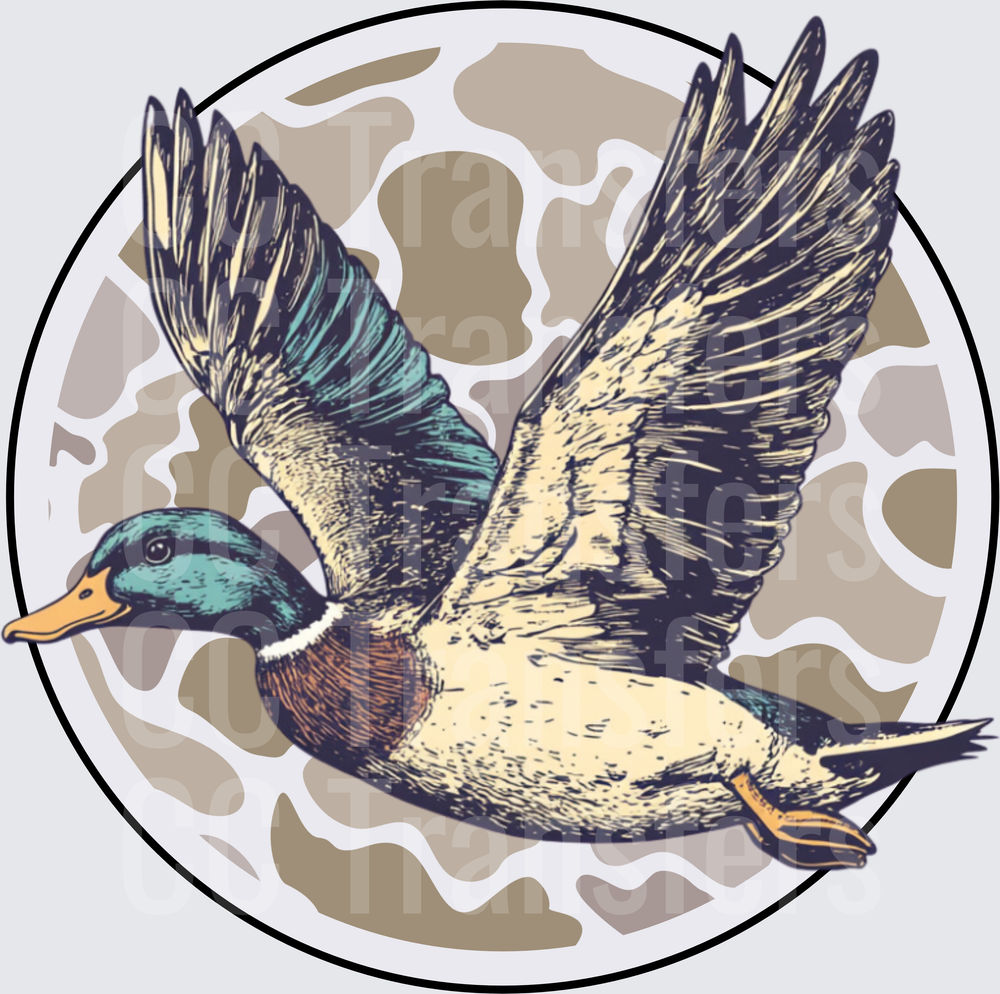 Flying Mallard Duck Camo Circle Illustration (DTF)