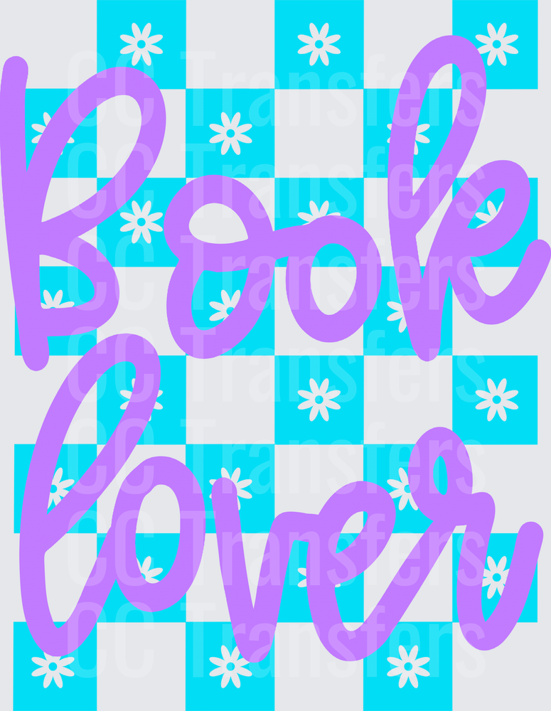 Book Lover Purple Script Retro Checkered Floral (DTF)