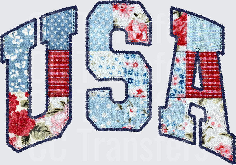 Patchwork Floral USA Varsity Letters Appliqué (DTF)