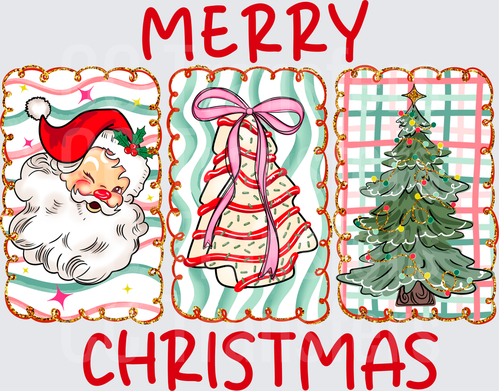 Merry Christmas Retro Santa Tree Triple Panel (DTF)